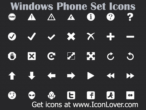 A library of white and colored proper icons for Windows Phone and Windows 8 apps